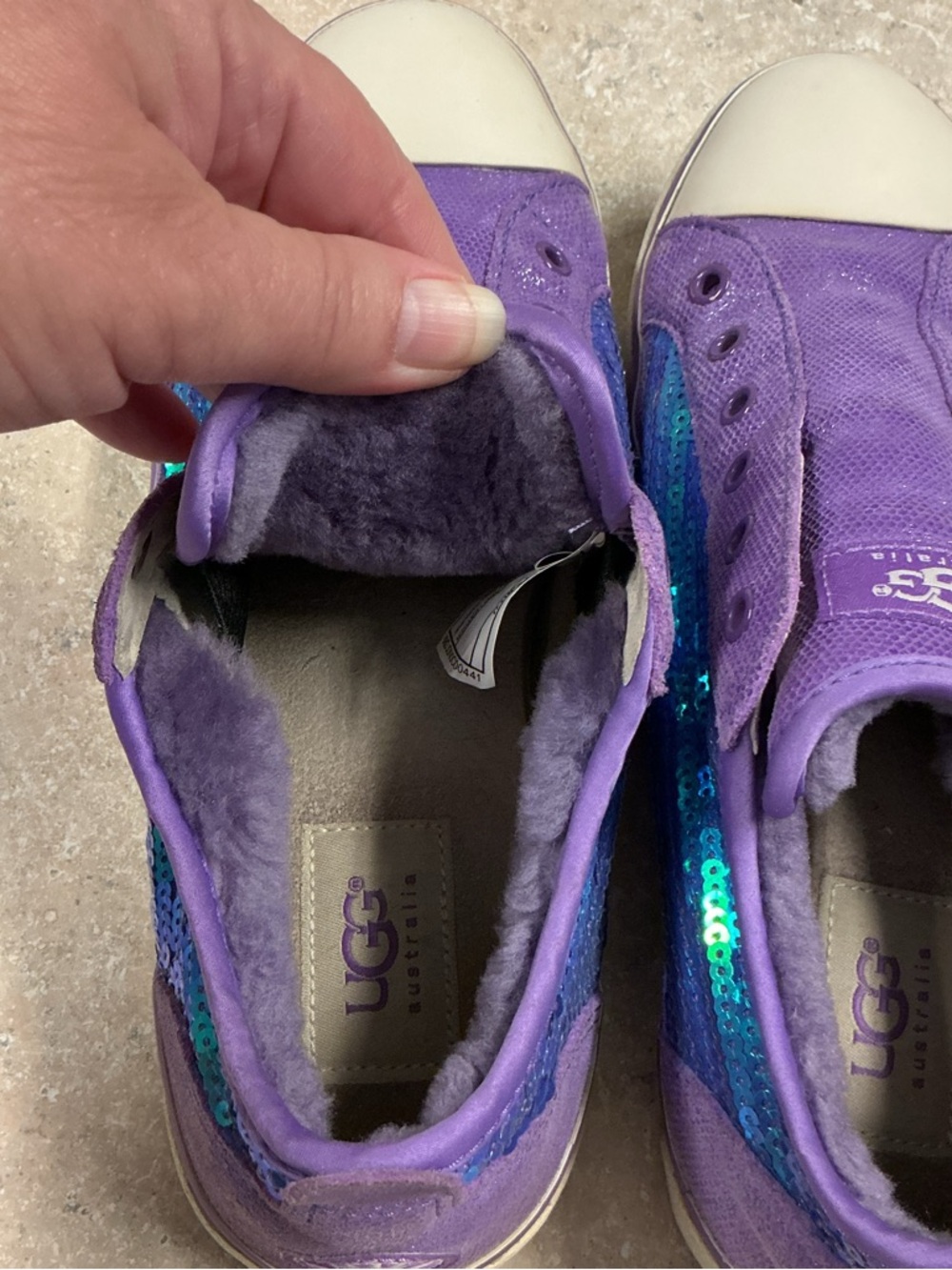 Ugg Laela Sequin Purple/ teal Mermaid Slip on Shoes size 8 Sherpa Lined - Picture 6 of 11